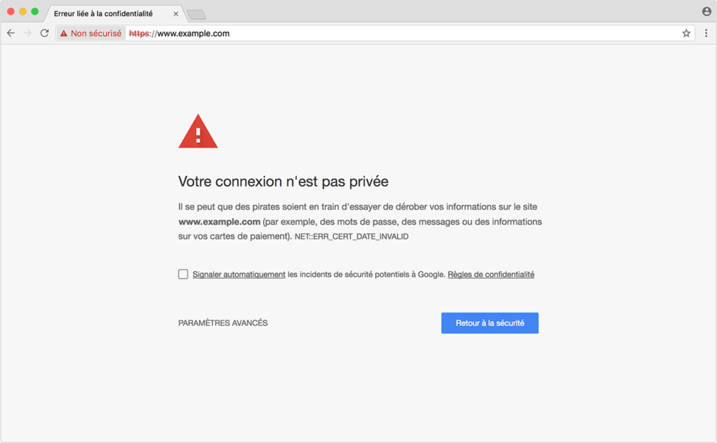 Googl Chrome certificat ssl désapprouvé