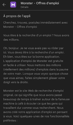 description longue application monster