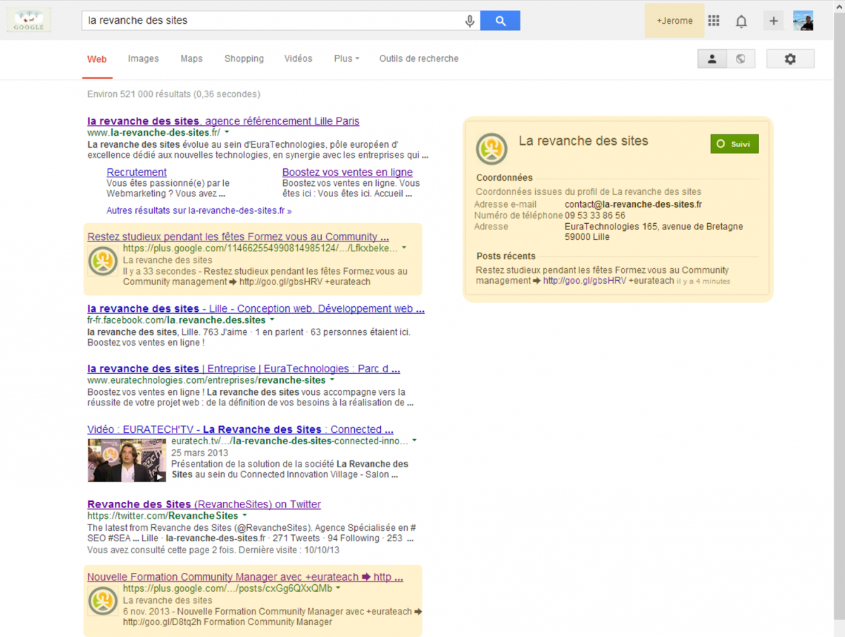 SERP Google+ "la revanche des sites"