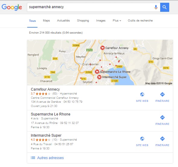 Google My business : Visible depuis les SERPs