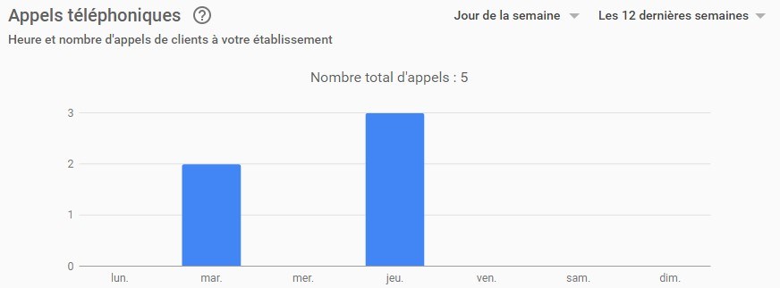 Google My business : Statistiques Jours:Heures d'appels