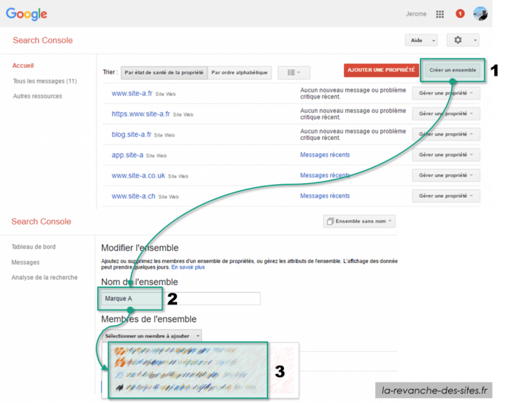 Création d'un ensemble dans Google Webmaster tools