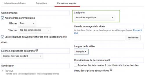 catégorie vidéo Youtube